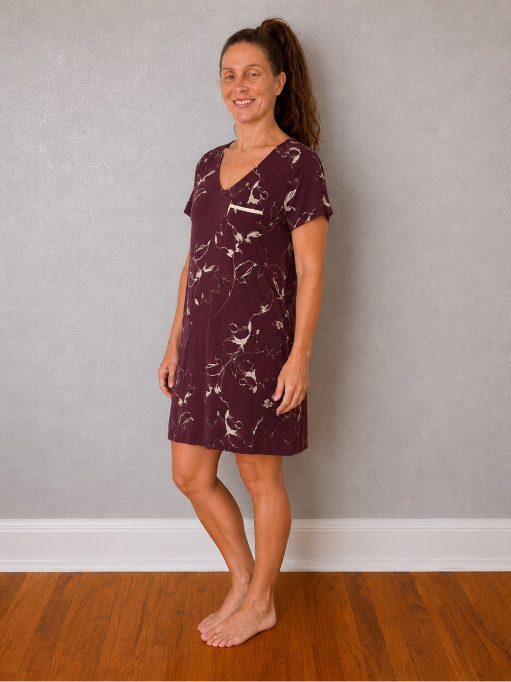 Soma Cool Nights Sleepshirt Small Burgundy Floral Nightgown
